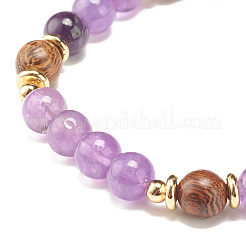 Natural Wenge Wood & Gemstone Beaded Stretch Bracelet&nbsp;BJEW-JB07818