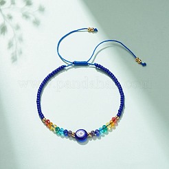 Lampwork Evil Eye & Glass Beaded Bracelet&nbsp;BJEW-JB08367-01