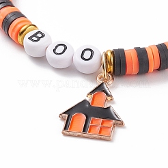 4Pcs 4 Style Polymer Clay Heishi Surfer Stretch Bracelets Set with Word Spooky Boo Acrylic Beads&nbsp;BJEW-TA00127