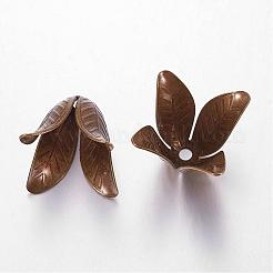 Antique Bronze 4-Petal Brass Flower Bead Caps&nbsp;X-KK-M010-02AB-NR