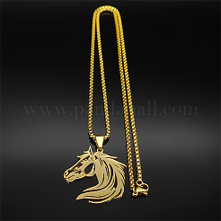 Horse Head 201 Stainless Steel Pendant Necklaces for Men Women&nbsp;LS-NJEW-K283-14G