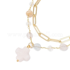 Natural Morganite Beads Multi-layered Bracelets&nbsp;BJEW-JB12217-02