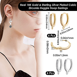 12Pcs 2 Colors Brass Micro Pave Clear Cubic Zirconia Hoop Earring Findings&nbsp;ZIRC-BBC0003-47