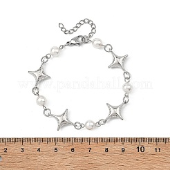 Shell Pearl & Alloy Link Chain Bracelets for Women&nbsp;BJEW-JB13821