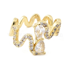 Brass Micro Pave Cubic Zirconia Cuff Open Rings for Women&nbsp;RJEW-B160-01G