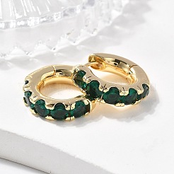 Green Cubic Zirconia Hoop Earrings&nbsp;X-EJEW-C022-08G