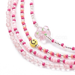 4Pcs 4 Style Smiling Face Flower Acrylic & Glass Seed Beaded Necklaces Set for Women&nbsp;NJEW-JN04015