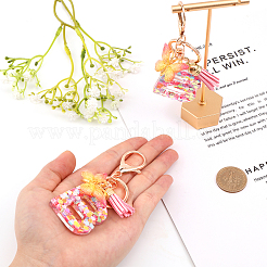 Fashion Alphabet Initial Letter Resin Keychain with Tassel Gradient Butterfly Pendant Key Ring&nbsp;KEYC-WH0027-105B