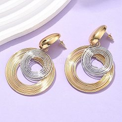 304 Stainless Steel Two Tone Dangle Stud Earrings&nbsp;EJEW-C142-17PG