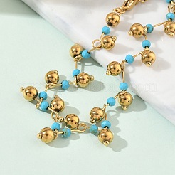 304 Stainless Steel Faceted Round Synthetic Turquoise Beaded Bracelets&nbsp;BJEW-C151-04A