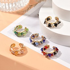 Glass Chip Beads Cuff Ring for Teen Girl Women&nbsp;RJEW-JR00398