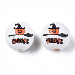 Halloween Printed Natural Wood Beads&nbsp;WOOD-S057-085