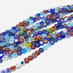 Handmade Millefiori Glass Flat Round Bead Strands&nbsp;LK-P010-03