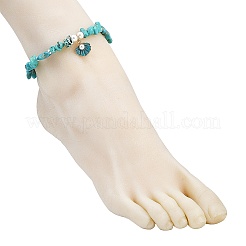 3Pcs 3 Styles Zinc Alloy Enamel Shell Shape Charm Round Shell Pearl & Dyed Synthetic Turquoise Starfish & Magnesite & Opalite & Natural Rose Quartz Chip Beaded Anklets&nbsp;AJEW-AN00735