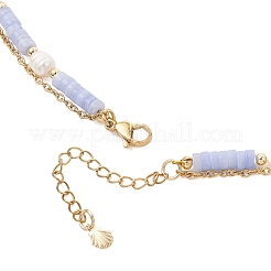 Synthetic Blue Lace Agate Heishi Beads and Rice Natural Pearl Beaded Double Layer 304 Stainless Steel Starfish Pendant Necklaces&nbsp;NJEW-JN05847-01