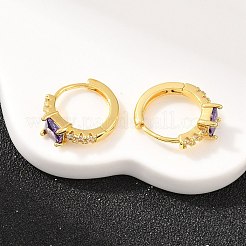Brass Micro Pave Cubic Zirconia Hoop Earrings&nbsp;KK-Z166-12G-01