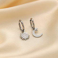 Moon & Sun 304 Stainless Steel Crystal Rhinestone Hoop Earrings&nbsp;FS-WG14E18-02