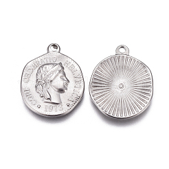 Tarnish Resistant 304 Stainless Steel Coin Charms&nbsp;STAS-F207-08P
