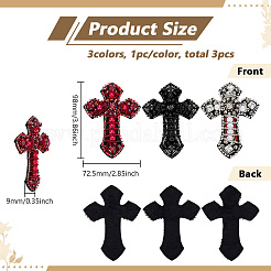 3Pcs 3 Colors Cross Felt Glass Rhinestone Ornament Accessories&nbsp;DIY-FG0008-36