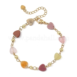 Heart Natural Rose Quartz & Cherry Quartz Glass & Rhodonite & Crazy Agate & Synthetic Goldstone Beaded Link Chain Bracelets for Women&nbsp;BJEW-JB13910
