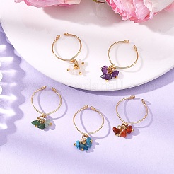 Natural Gemstone Braided Bead Cuff Rings for Women&nbsp;RJEW-JR00952-01