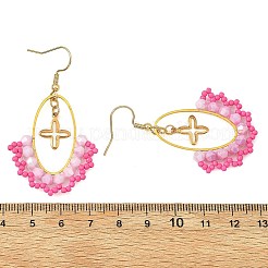 Oval Brass & 304 Stainless Steel Dangle Earrings&nbsp;EJEW-MZ00799-02