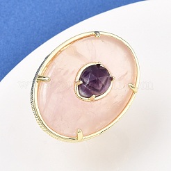 Natural Rose Quartz & Amethyst Oval Cuff Rings&nbsp;G-P599-01G-03