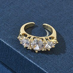 Brass Micro Pave Cubic Zirconia Cuff Open Rings for Women&nbsp;RJEW-L343-07G-02