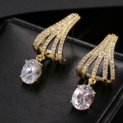 Brass Micro Pave Cubic Zirconia Dangle Stud Earrings&nbsp;FS-WG15364-01