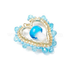 Mushroom Handmade Lampwork with Grade A Round Glass Seed Beads and Rack Plating Alloy Open Back Bezel Pendants and Electroplate Glass Beads Pendants&nbsp;PALLOY-MZ00689-03