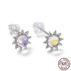Anti-Tarnish Rhodium Plated 925 Sterling Silver Sunflower Stud Earring Findings&nbsp;LS-EJEW-M202-03P