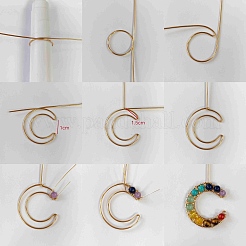 7 Chakra Round Mixed Stone Copper Wire Wrapped Moon Pendants&nbsp;PALLOY-TA00401-02