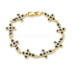 Brass Enamel Micro Pave Clear Cubic Zirconia Cross Link Chain Bracelets for Women&nbsp;BJEW-G764-02G