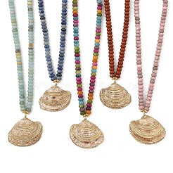 Ocean Electroplated Natural Scallop Shell Pendant Natural Mixed Stone Rondelle Braided Bead Necklaces&nbsp;NJEW-JN06445