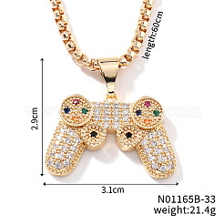 Brass Micro Pave Colorful Cubic Zirconia Cute Mini Game Controller Pendant Necklaces for Men&nbsp;UZ2257-2
