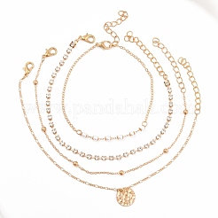 4Pcs 4 Style Boho Alloy Chain Anklets Set with Resin Pearl Beaded and Flat Round Charm&nbsp;SJEW-D009-03KCG