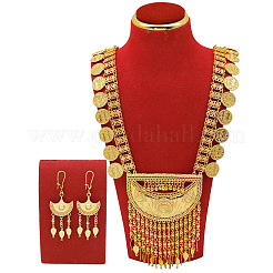 Moon & Flat Round Brass Tassel Pendant Necklaces & Dangle Earrings Sets&nbsp;FS-WG7FC34-01