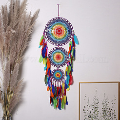 Indian Style Iron Woven Web/Net with Feather Pendant Decorations&nbsp;PW-WG84324-01