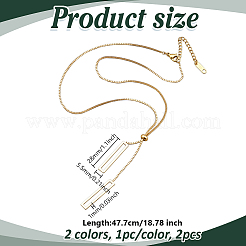 2Pcs 2 Colors 304 Stainless Steel Rectangle Pendant Slider Lariat Necklaces for Women&nbsp;NJEW-HY0001-22