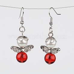 Angel Transparent Glass Beaded and Glass Pearl Beaded Dangle Earrings&nbsp;EJEW-JE02036