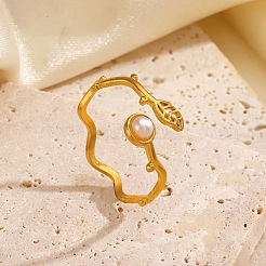 Leaf Stainless Steel Open Cuff Rings&nbsp;PW-WGA710A-01