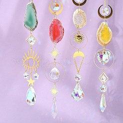 4Pcs 4 Styles Zinc Alloy & Natural Agate Slices Pendant Decorations&nbsp;HJEW-CJ0001-20