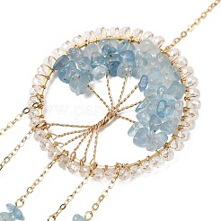 Wire Wrapped Natural Aquamarine Chip Tree of Life Window Hanging Prism Ornaments&nbsp;HJEW-TA00283-01