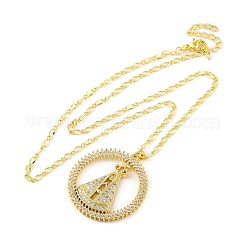Brass Micro Pave Clear Cubic Zirconia Nossa Senhora Aparecida Pendant Necklaces for Women&nbsp;LS-NJEW-S430-02G-03