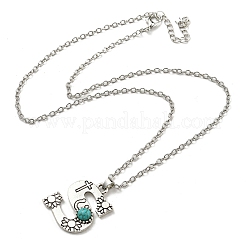 Letter A~Z Antique Silver Plated Alloy with Synthetic Turquoise Pendant Necklaces&nbsp;NJEW-G080-01S