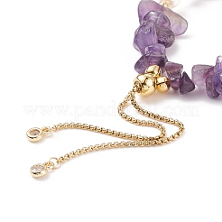 Natural Amethyst Chips & Pearl Beaded Slider Bracelet&nbsp;BJEW-JB08334-04