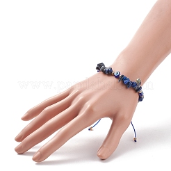 Natural Lapis Lazuli Chips & Resin Evil Eye Braided Bead Bracelet&nbsp;BJEW-JB08495-03