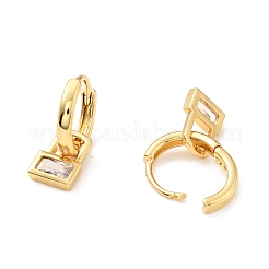 Clear Cubic Zirconia Rectangle Padlock Dangle Hoop Earrings&nbsp;EJEW-C028-16G