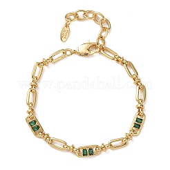 Oval & Paperclip Brass Micro Pave Cubic Zirconia Link Chain Bracelets for Women&nbsp;BJEW-D458-01G-05