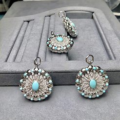 925 Sterling Silver Pave Dyed Synthetic Turquoise Diffuser Locket Pendants&nbsp;G-C276-02